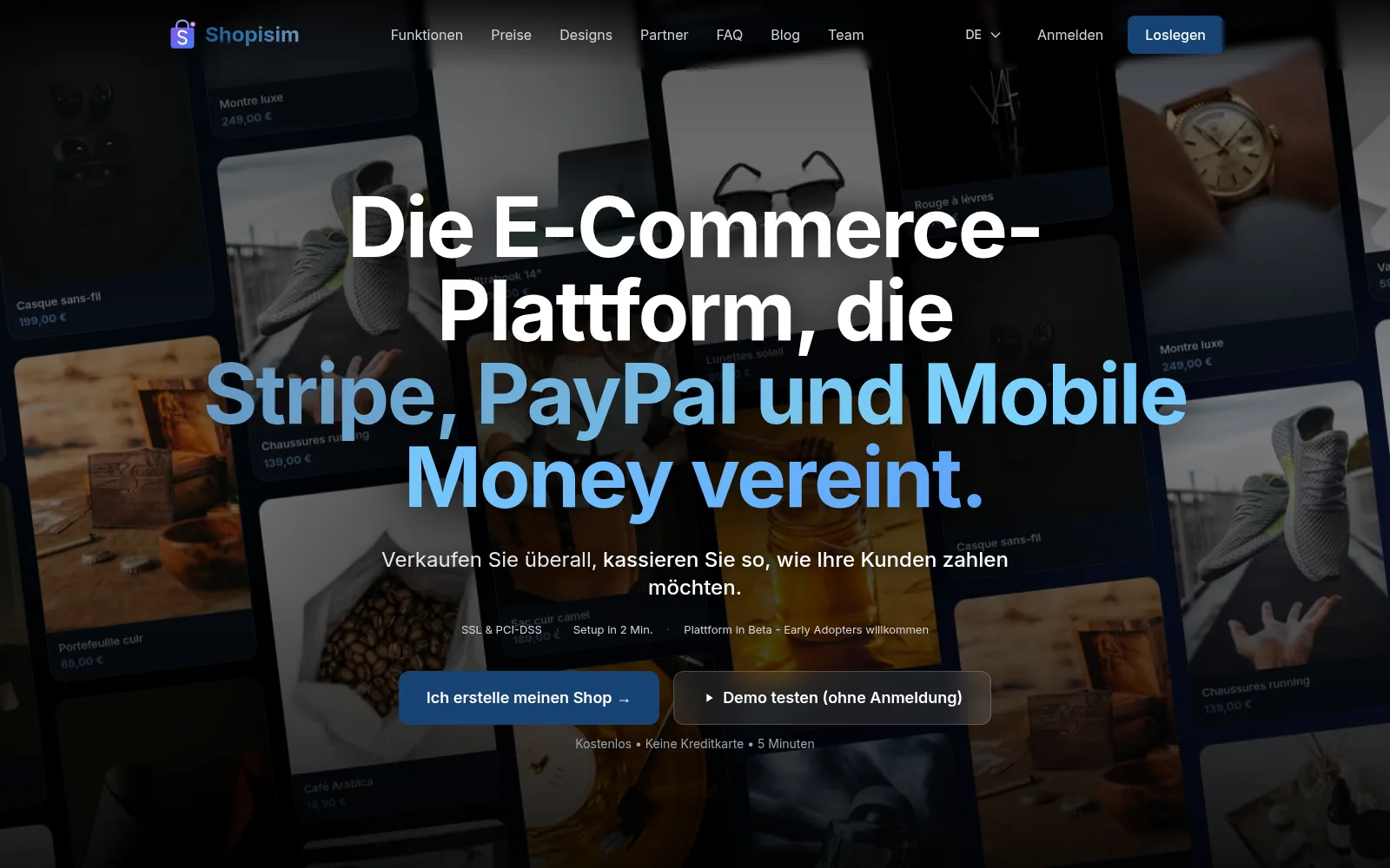 Startseite der Shopisim-Plattform auf Deutsch